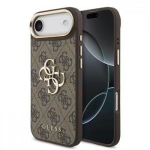 Guess iPhone 17 Air Hülle Case Leather 4G Metal Logo Gold Frame Braun
