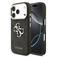 Guess iPhone 17 Pro Hülle Case Leather 4G Metal Logo Gold Frame Schwarz