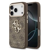 Guess iPhone 17 Pro Hülle Case Leather 4G Metal Logo Gold Frame Braun