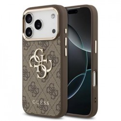 Guess iPhone 17 Pro Max Hülle Case Leather 4G Metal Logo Gold Frame Braun