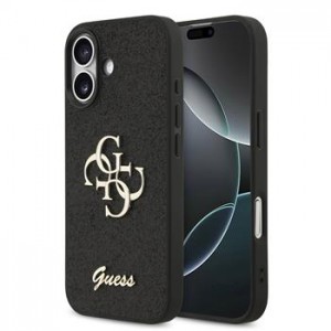 Guess iPhone 17 Hülle Case Fixed Glitter 4G Metal Logo Schwarz