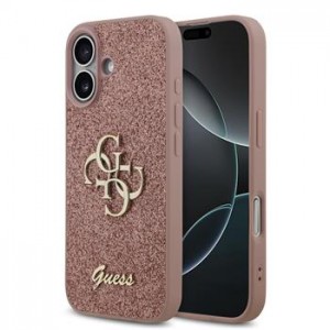 Guess iPhone 17 Hülle Case Fixed Glitter 4G Metal Logo Rosa