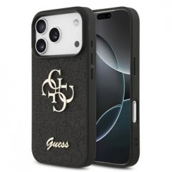 Guess iPhone 17 Pro Hülle Case Fixed Glitter 4G Metal Logo Schwarz
