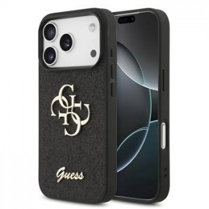Guess iPhone 17 Pro Hülle Case Fixed Glitter 4G Metal Logo Schwarz