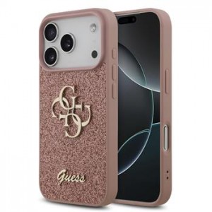 Guess iPhone 17 Pro Hülle Case Fixed Glitter 4G Metal Logo Rosa