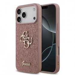 Guess iPhone 17 Pro Max Hülle Case Fixed Glitter 4G Metal Logo Rosa