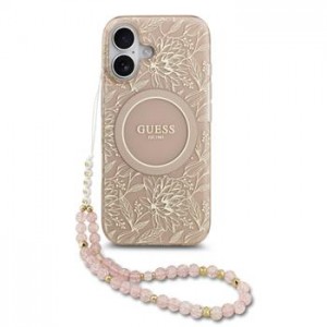 Guess iPhone 17 Case MagSafe Flowers Strap Pink