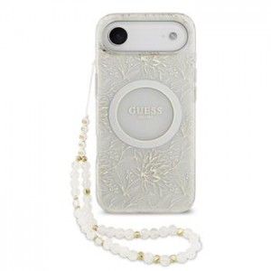Guess iPhone 17 Air Hülle Case MagSafe Flowers Strap Weiß