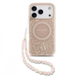 Guess iPhone 17 Pro Hülle Case MagSafe Allover Strap Rosa