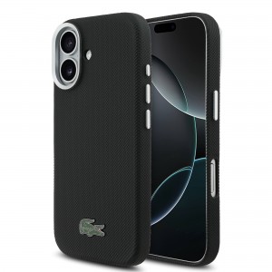 Lacoste iPhone 17 Hülle Case Iconic Petit Pique Metal Logo MagSafe Schwarz