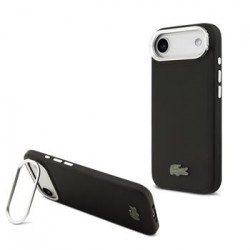 Lacoste iPhone 17 Air Hülle Case Iconic Petit Pique Camera Stand MagSafe Schwarz