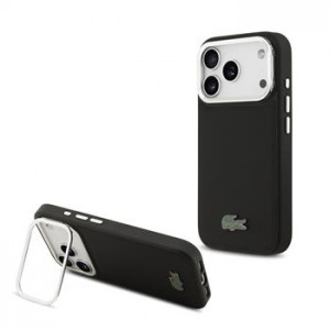 Lacoste iPhone 17 Pro Hülle Case Camera Stand Iconic Petit Pique MagSafe Schwarz