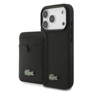 Lacoste iPhone 17 Pro Hülle Case 2in1 Geldbörse Iconic Petit Pique MagSafe Schwarz