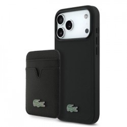 Lacoste iPhone 17 Pro Max Hülle Case 2in1 Geldbörse Iconic Petit Pique MagSafe Schwarz