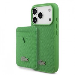 Lacoste iPhone 17 Pro Hülle Case 2in1 Geldbörse Iconic Petit Pique MagSafe Grün