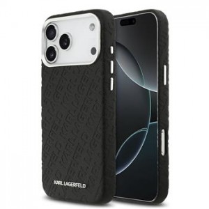 Karl Lagerfeld iPhone 17 Pro Max Hülle Case Grained Repeated Logo MagSafe Schwarz