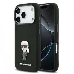 Karl Lagerfeld iPhone 17 Pro Hülle Case Silikon Metal Ikonik Schwarz