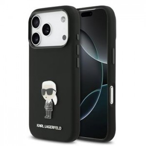 Karl Lagerfeld iPhone 17 Pro Hülle Case Silikon Metal Ikonik Schwarz