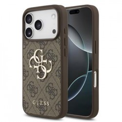 Guess iPhone 17 Pro Hülle Case 4G Muster Metal Logo Braun