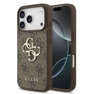 Guess iPhone 17 Pro Hülle Case 4G Muster Metal Logo Braun