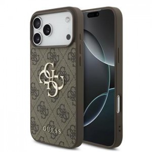 Guess iPhone 17 Pro Max Hülle Case 4G Muster Metal Logo Braun