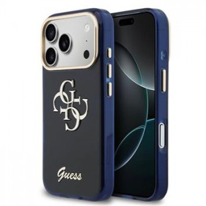 Guess iPhone 17 Pro Hülle Case 4G Script Metal Logo Blau