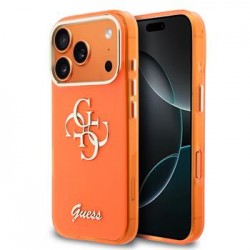 Guess iPhone 17 Pro Hülle Case 4G Script Metal Logo Orange