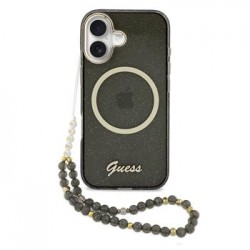Guess iPhone 17 Hülle Case Glitter Script Strap MagSafe Schwarz