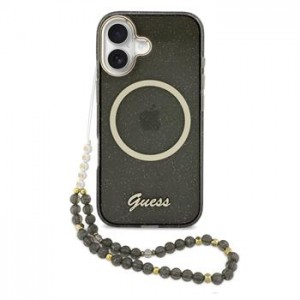 Guess iPhone 17 Hülle Case Glitter Script Strap MagSafe Schwarz