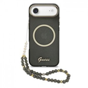 Guess iPhone 17 Air Hülle Case Glitter Script Strap MagSafe Schwarz