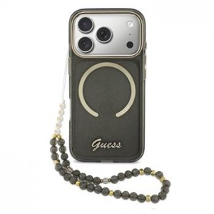 Guess iPhone 17 Pro Hülle Case Glitter Script Strap MagSafe Schwarz