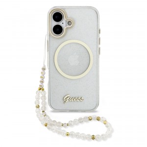 Guess iPhone 17 Hülle Case Glitter Script Strap MagSafe Transparent