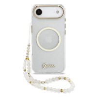 Guess iPhone 17 Air Hülle Case Glitter Script Strap MagSafe Transparent