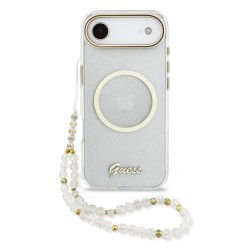Guess iPhone 17 Air Hülle Case Glitter Script Strap MagSafe Transparent