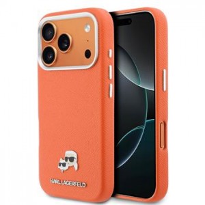 Karl Lagerfeld iPhone 17 Pro Hülle Case Karl Choupette Metal Pins MagSafe Orange