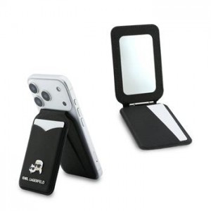 Karl Lagerfeld MagSafe Wallet with Mirror, Card Slot, and Stand, Black