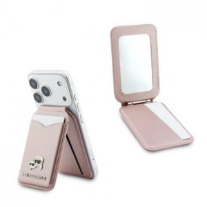 Karl Lagerfeld MagSafe Wallet with Mirror, Card Slot, and Stand, Pink
