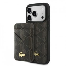 Lacoste iPhone 17 Pro Max Hülle Case 2in1 Geldbörse Iconic Petit Pique MagSafe Braun