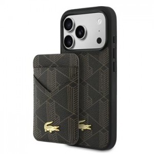 Lacoste iPhone 17 Pro Max Hülle Case 2in1 Geldbörse Iconic Petit Pique MagSafe Braun