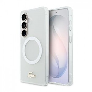 Lacoste Samsung S26 Hülle Case Frosted Finish Gold Logo Magnetic Weiß