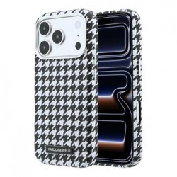 Karl Lagerfeld iPhone 17 Pro Hülle Case MagSafe Houndstooth Resin Plate Schwarz