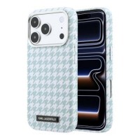 Karl Lagerfeld iPhone 17 Pro Hülle Case MagSafe Houndstooth Resin Plate Blau