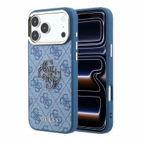 Guess iPhone 18 Pro Hülle Case 4G Frame Metal Resin Big Logo Blau