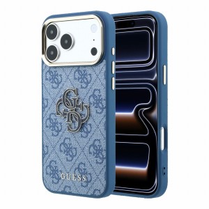 Guess iPhone 18 Pro Hülle Case 4G Frame Metal Resin Big Logo Blau