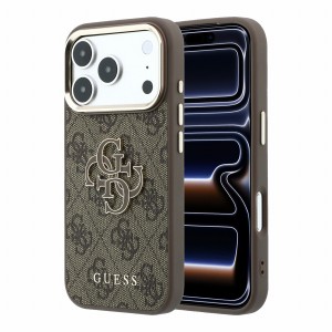 Guess iPhone 18 Pro Case 4G Frame Metal Resin Big Logo Brown