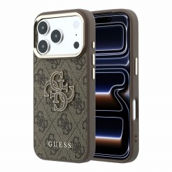 Guess iPhone 18 Pro Max Case 4G Frame Metal Resin Big Logo Brown