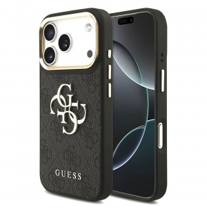 Guess iPhone 18 Pro Hülle Case 4G Metal Logo + Frame Schwarz