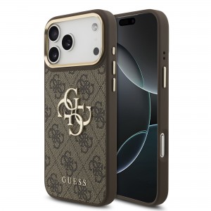Guess iPhone 18 Pro Max Hülle Case 4G Metal Logo + Frame Braun