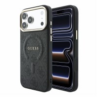 Guess iPhone 18 Pro Max Hülle Case 4G Metal Frame Embossed MagSafe Schwarz