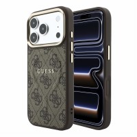 Guess iPhone 18 Pro Max Hülle Case 4G Metal Frame Embossed MagSafe Braun